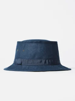 Shop Cableami® Pork Pie Hat In Navy Linen/Cotton Oxford Men Accessories.