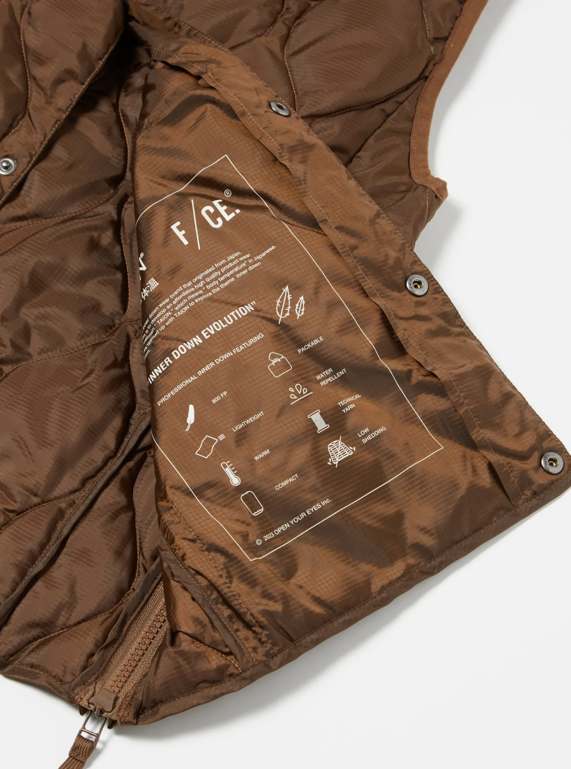 Shop Taion By F/Ce. Packable Down Vest In Brown Nylon Ripstop/Duck Down Men Waistcoats & Gilets.