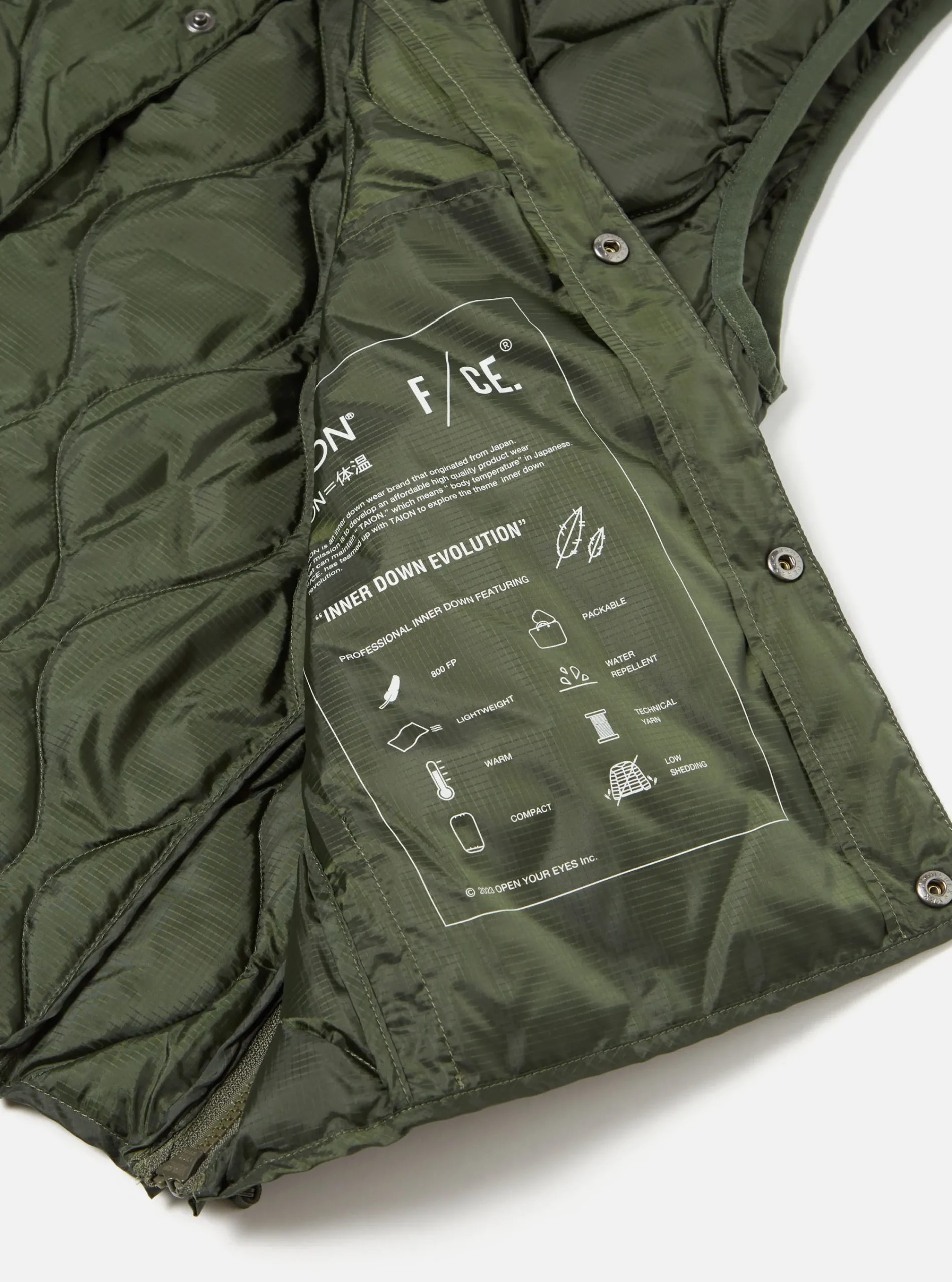 Flash Sale Taion By F/Ce. Packable Down Vest In Olive Nylon Ripstop/Duck Down Men Waistcoats & Gilets.