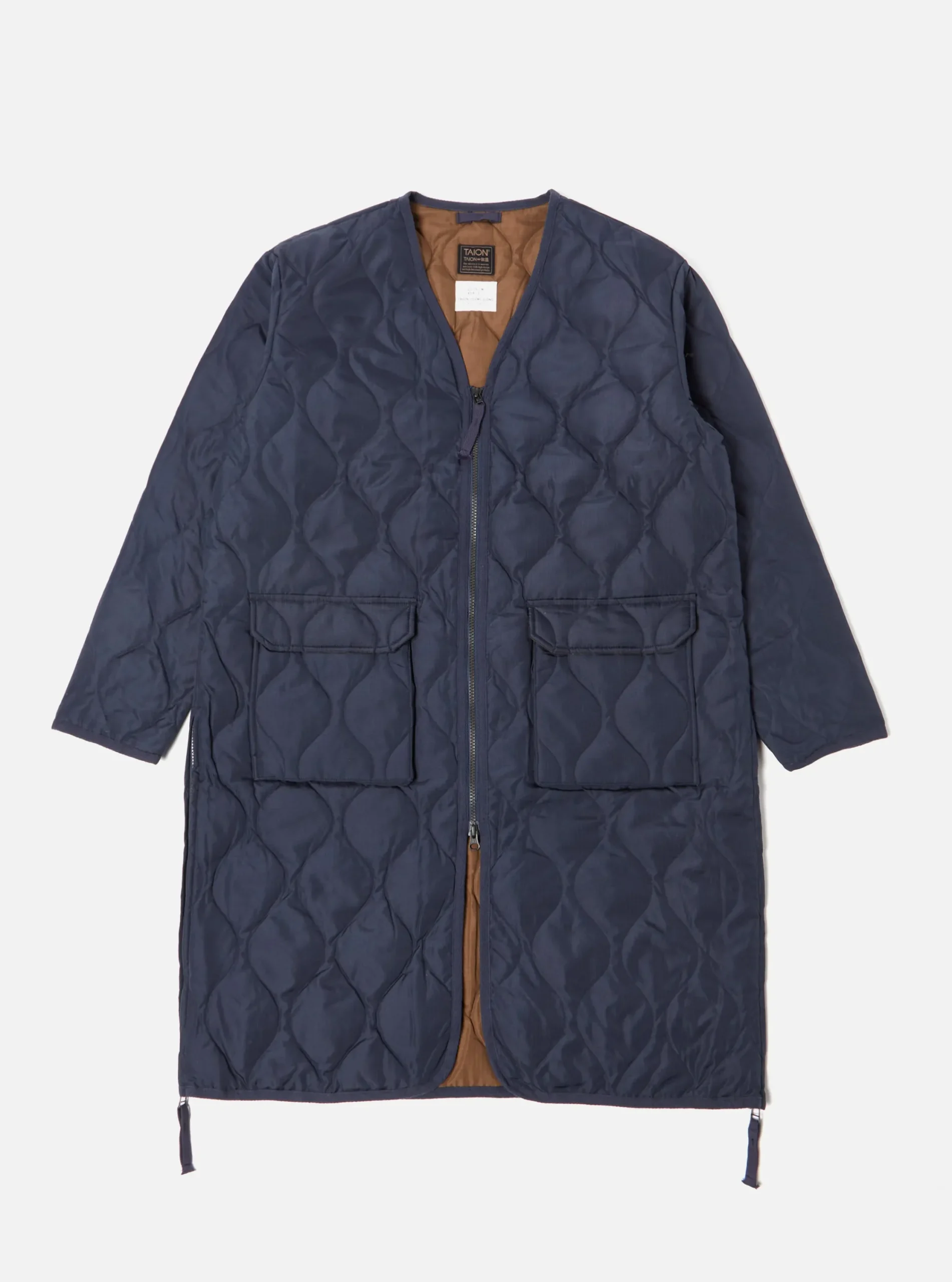 Cheap Taion Long Military V Neck Zip Down Coat In Dark Navy Ripstop Men Coats & Outerwear.