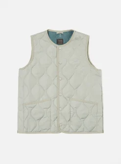 Clearance Taion Military Crew Neck Down Vest In Sage Green Ripstop Men Waistcoats & Gilets.