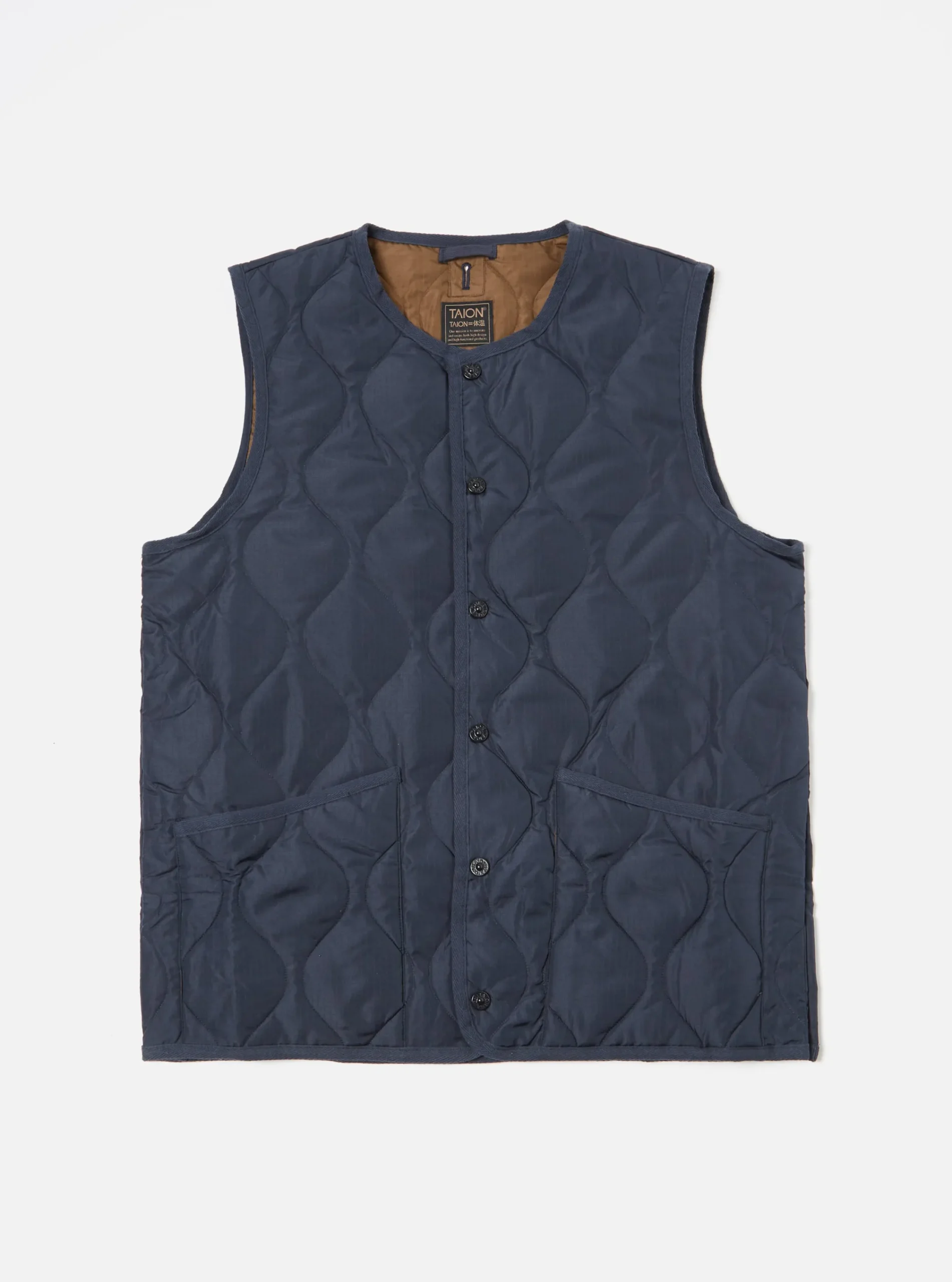 Fashion Taion Military Crew Neck Down Vest In Dark Navy Ripstop Men Waistcoats & Gilets.