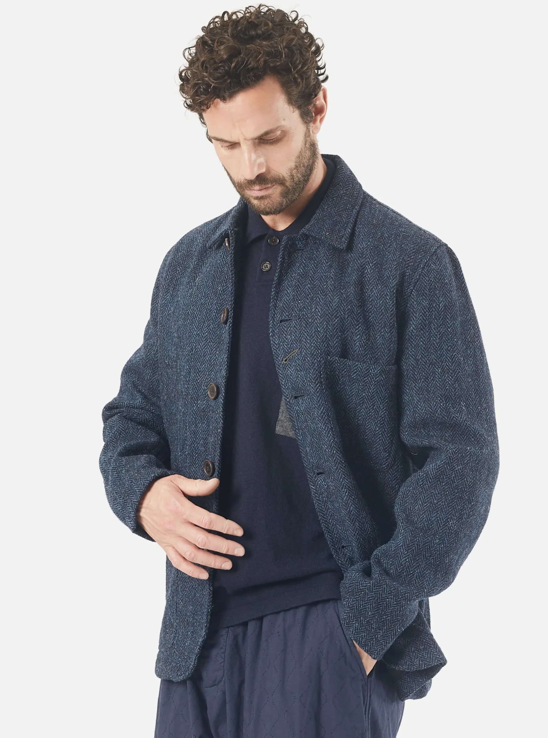 Clearance Bakers Jacket In Navy Herringbone Harris Tweed Men Coats & Outerwear.