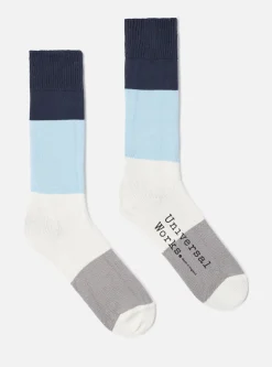 Best Sale Bold Stripe Sock In Navy/Sky Cotton Men Underwear & Socks.
