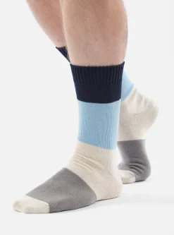 Best Sale Bold Stripe Sock In Navy/Sky Cotton Men Underwear & Socks.