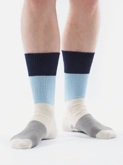 Best Sale Bold Stripe Sock In Navy/Sky Cotton Men Underwear & Socks.