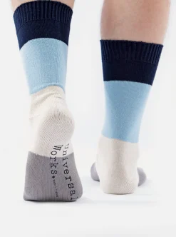 Best Sale Bold Stripe Sock In Navy/Sky Cotton Men Underwear & Socks.