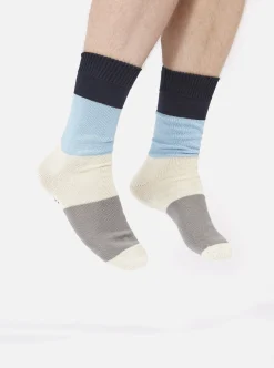 Best Sale Bold Stripe Sock In Navy/Sky Cotton Men Underwear & Socks.