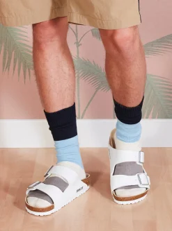 Best Sale Bold Stripe Sock In Navy/Sky Cotton Men Underwear & Socks.