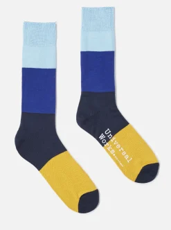 Best Sale Bold Stripe Sock In Sky/Indigo Cotton Men Underwear & Socks.