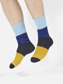 Best Sale Bold Stripe Sock In Sky/Indigo Cotton Men Underwear & Socks.