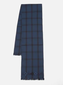 Hot Border Scarf In Navy Shadow Check Men Accessories.