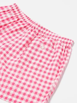 Hot Boxer Short In Pink Checked Seersucker Men Underwear & Socks.