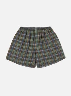 Fashion Boxer Short In Green Ikat Twill Check Men Underwear & Socks.