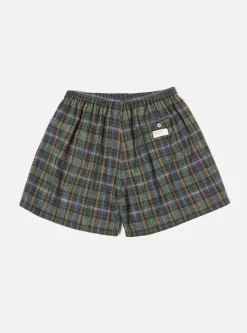 Fashion Boxer Short In Green Ikat Twill Check Men Underwear & Socks.
