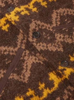 Store Button Front Gilet In Brown Moroccan Rug Fleece Men Fleece.
