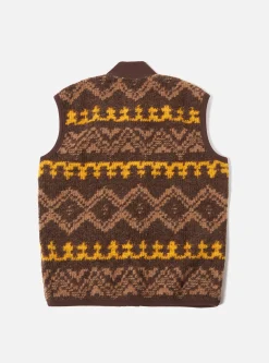 Store Button Front Gilet In Brown Moroccan Rug Fleece Men Fleece.