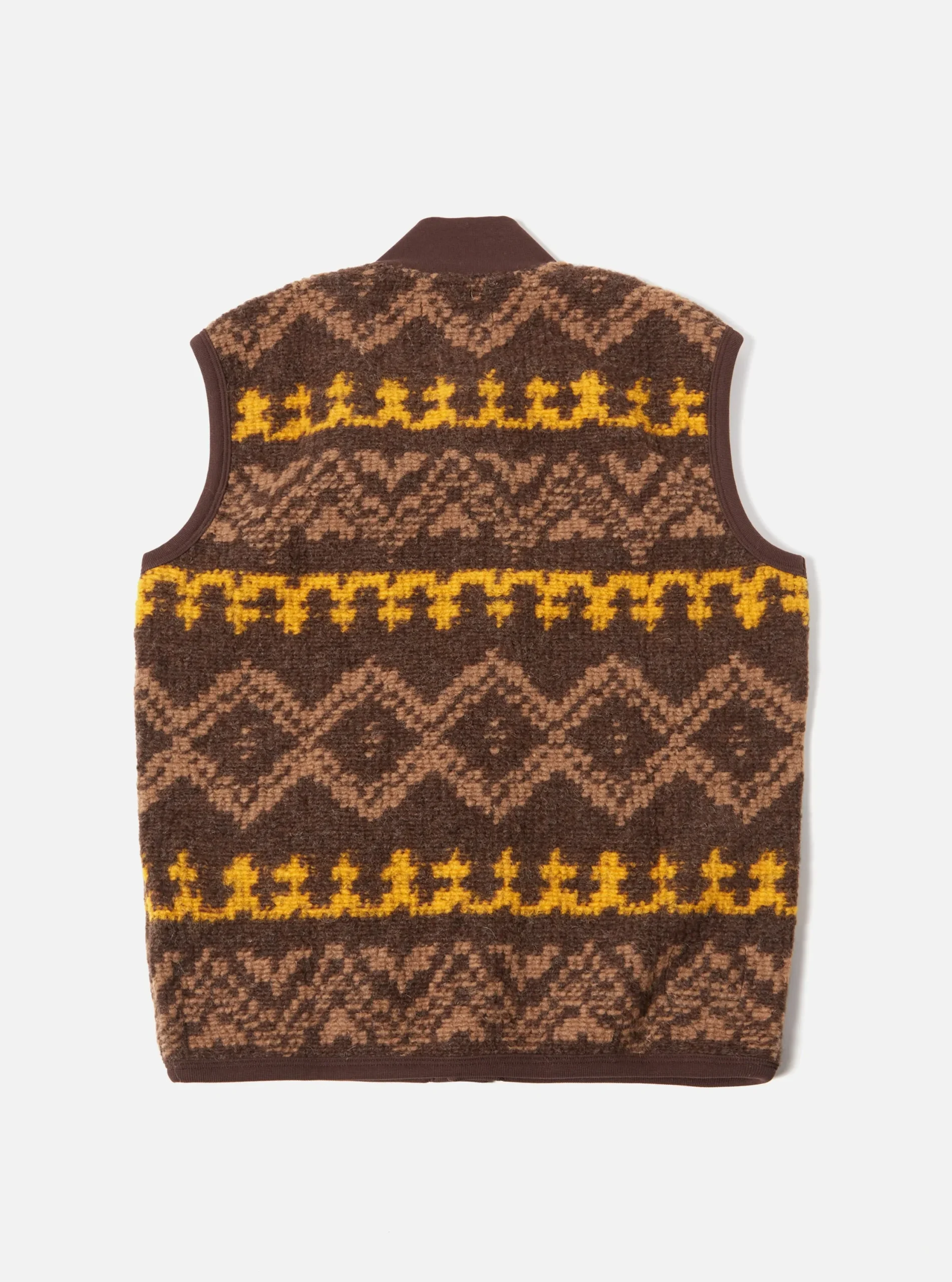 Store Button Front Gilet In Brown Moroccan Rug Fleece Men Fleece.