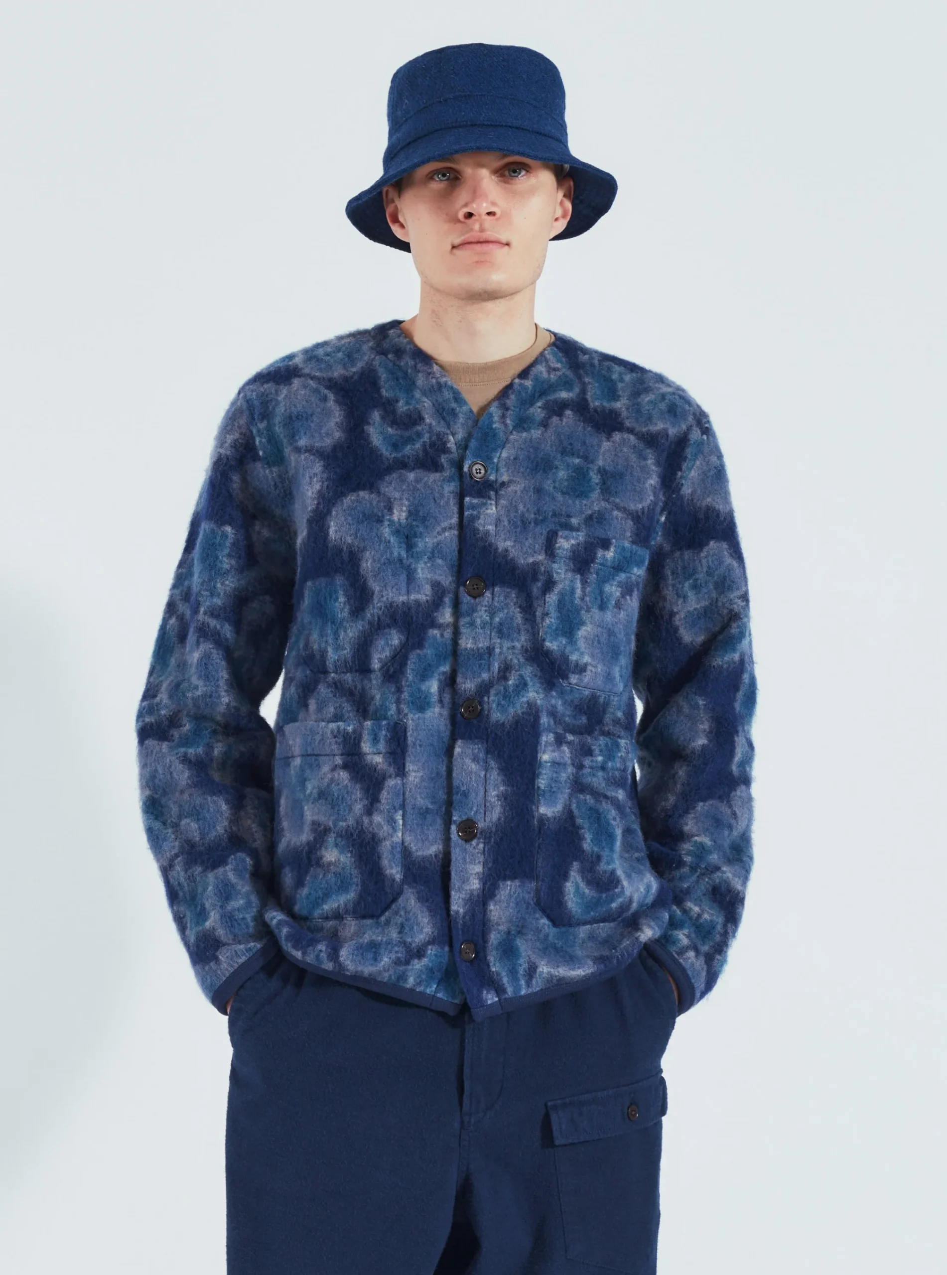 Fashion Cardigan In Navy Flower Fleece Men Fleece.