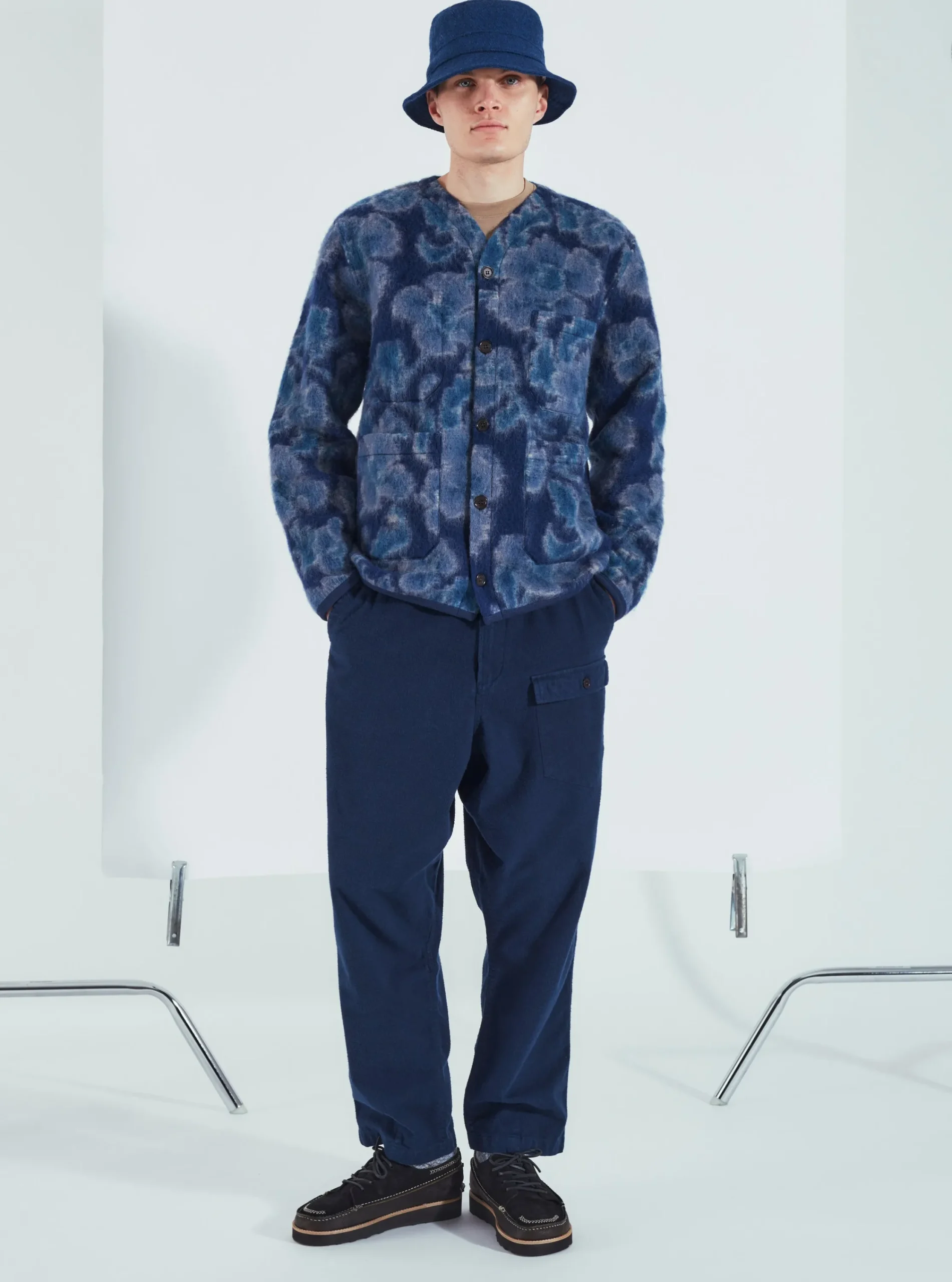 Fashion Cardigan In Navy Flower Fleece Men Fleece.
