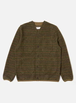 Fashion Cardigan In Olive Rug Stripe Men Fleece.
