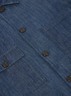 Clearance Dockside Overshirt In Indigo 6.5Oz Organic Denim Men Overshirts.
