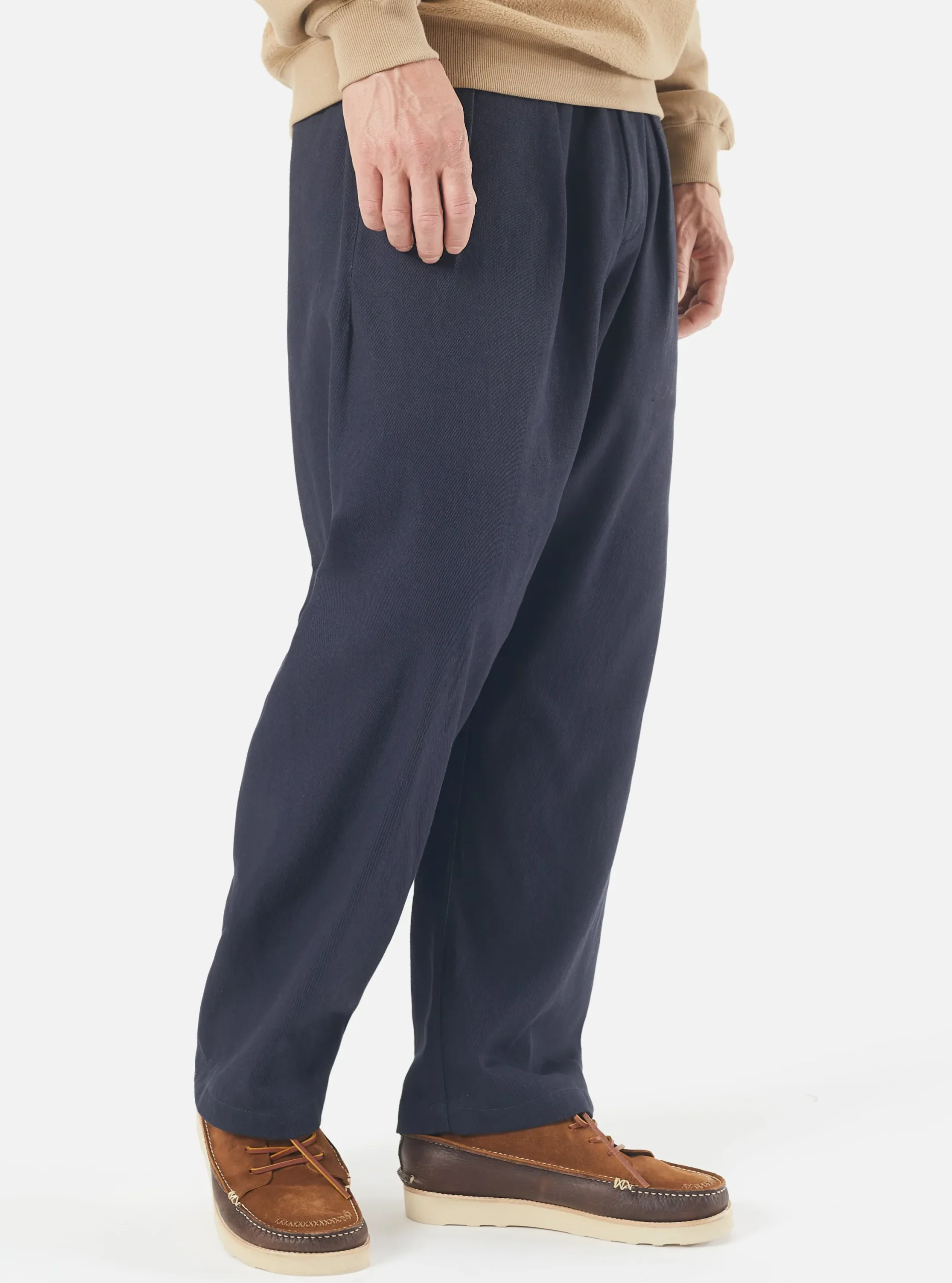 Cheap Double Pleat Pant In Navy Winter Twill Men Trousers.
