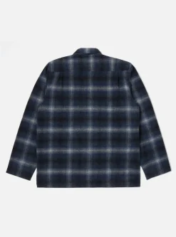 Fashion Easy Overshirt In Navy Check Recycled Wool Mix Flannel Men Overshirts.