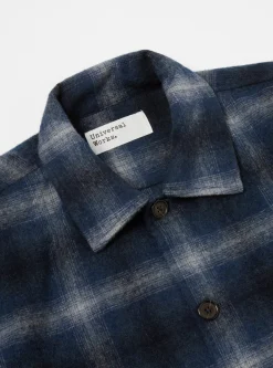 Fashion Easy Overshirt In Navy Check Recycled Wool Mix Flannel Men Overshirts.