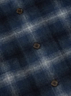 Fashion Easy Overshirt In Navy Check Recycled Wool Mix Flannel Men Overshirts.