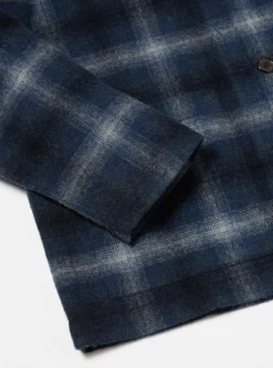 Fashion Easy Overshirt In Navy Check Recycled Wool Mix Flannel Men Overshirts.