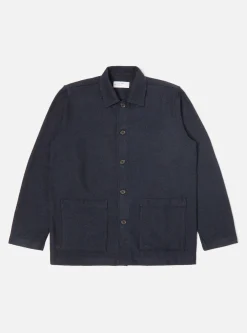 New Easy Overshirt In Navy Herringbone Recycled Wool Men Overshirts.