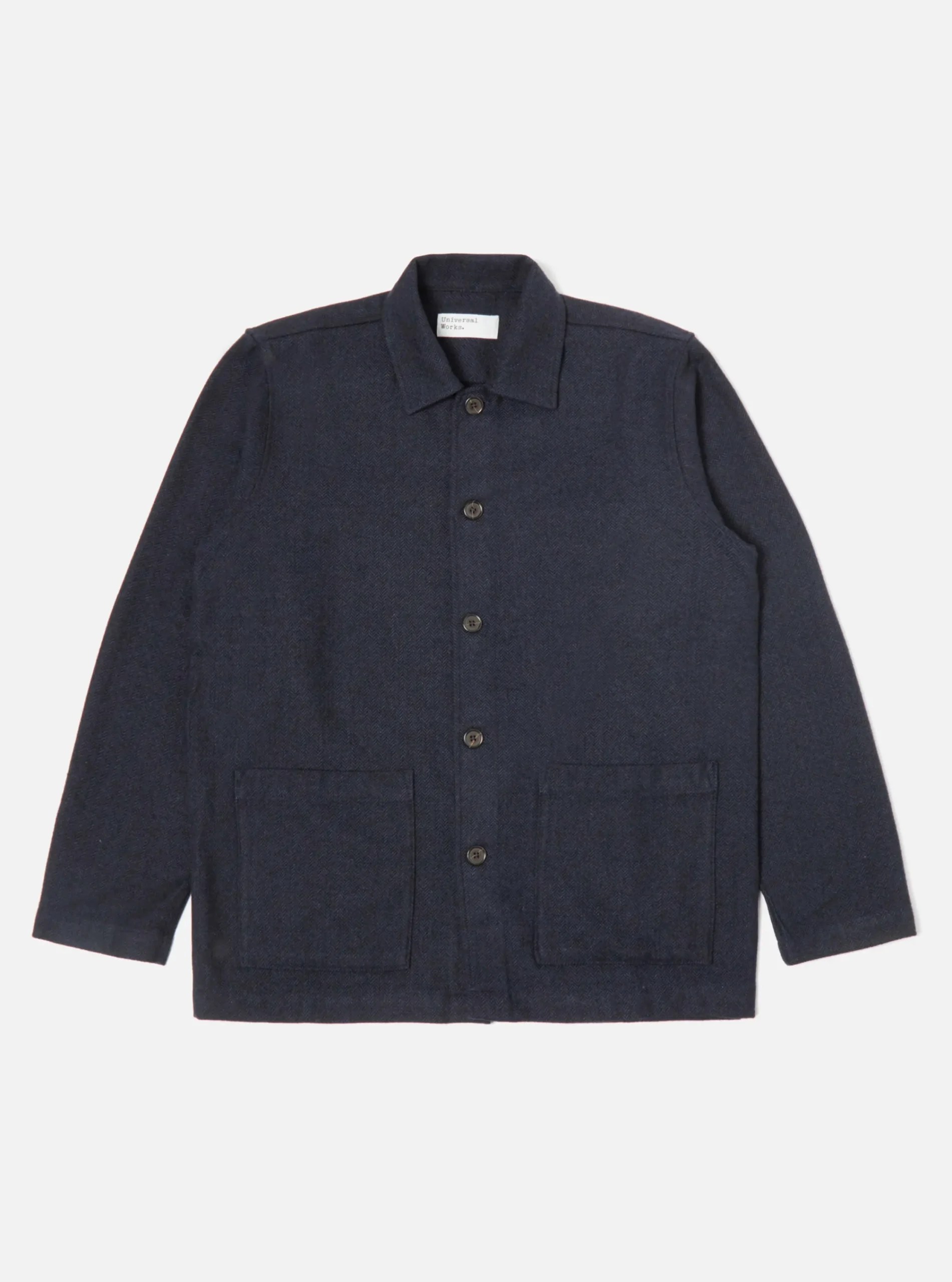 New Easy Overshirt In Navy Herringbone Recycled Wool Men Overshirts.