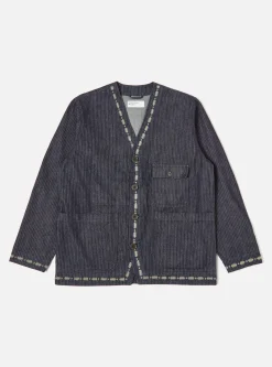 Shop Embroidered Cabin Jacket In Indigo Japanese Twill Denim Men Jackets.