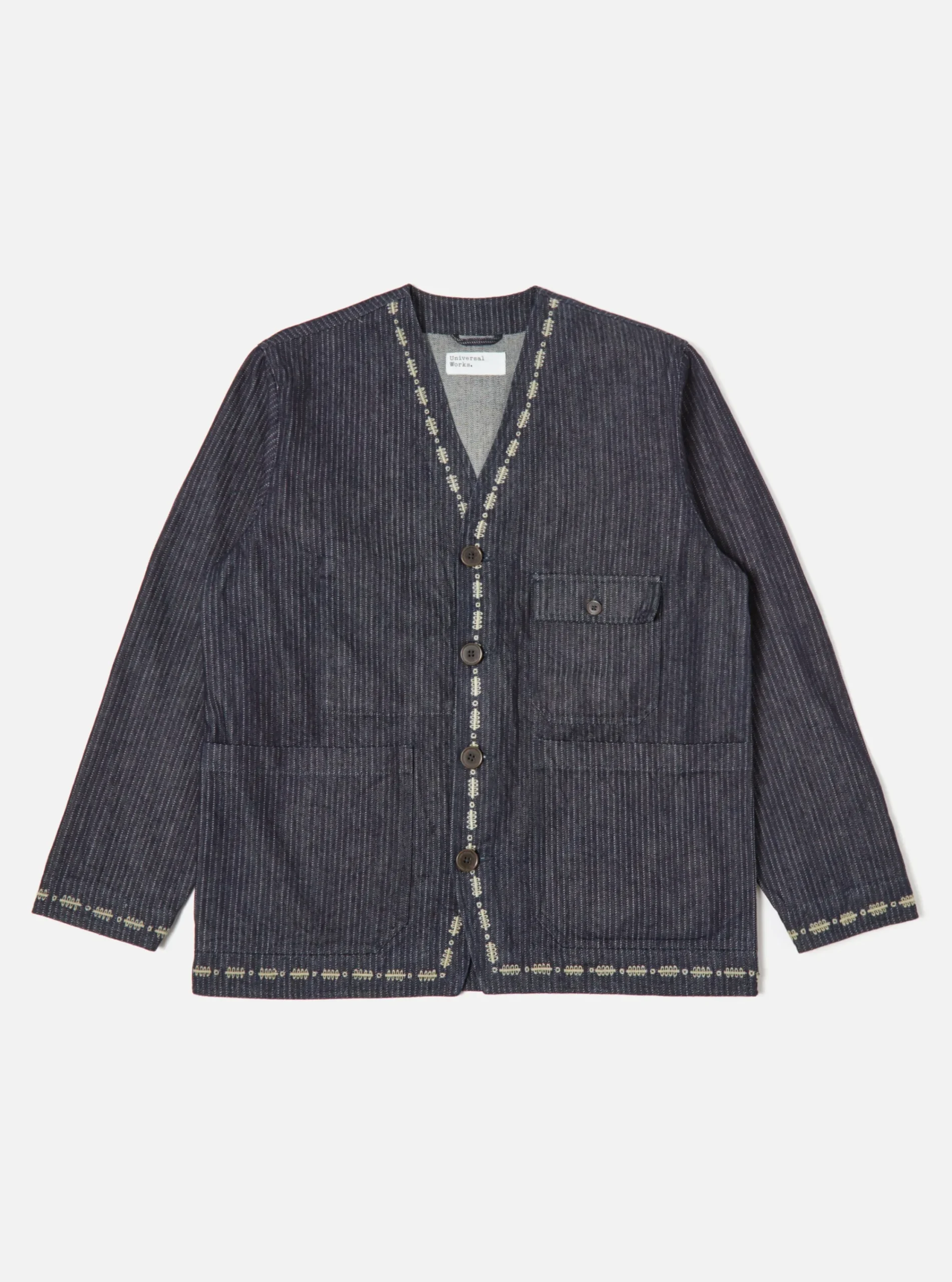 Shop Embroidered Cabin Jacket In Indigo Japanese Twill Denim Men Jackets.