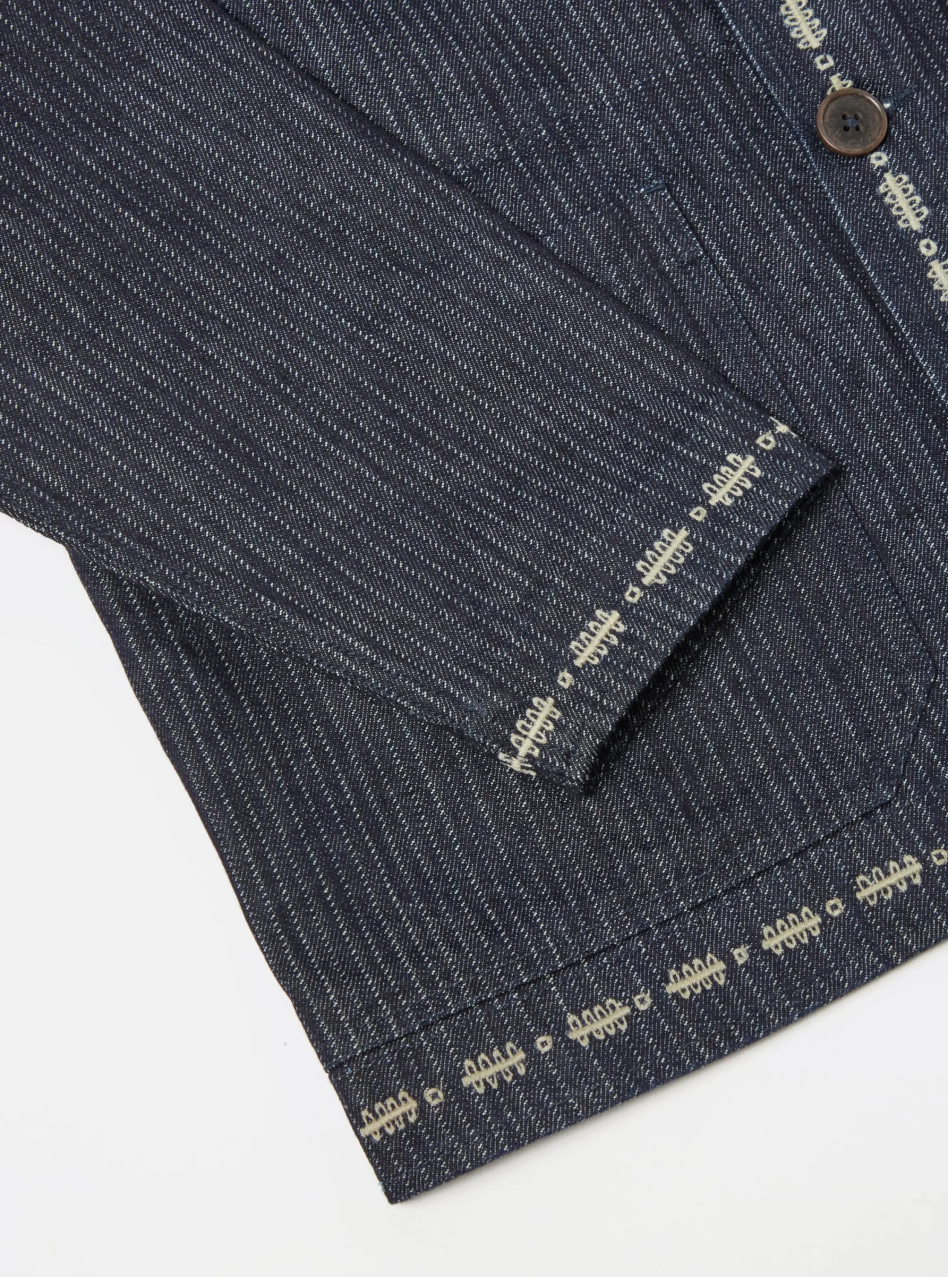 Shop Embroidered Cabin Jacket In Indigo Japanese Twill Denim Men Jackets.