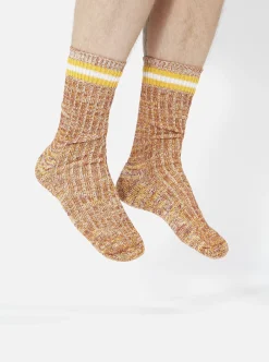 Cheap Everyday Stripe Sock In Yellow Cotton Men Underwear & Socks.