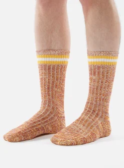 Cheap Everyday Stripe Sock In Yellow Cotton Men Underwear & Socks.