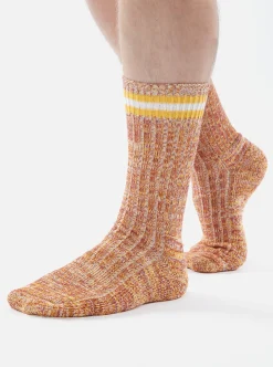 Cheap Everyday Stripe Sock In Yellow Cotton Men Underwear & Socks.