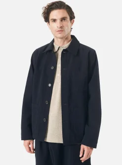 Cheap Field Jacket In Navy Wool/Cotton Seersucker Men Jackets.