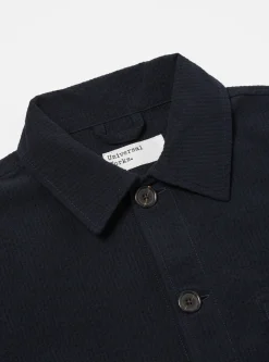 Cheap Field Jacket In Navy Wool/Cotton Seersucker Men Jackets.