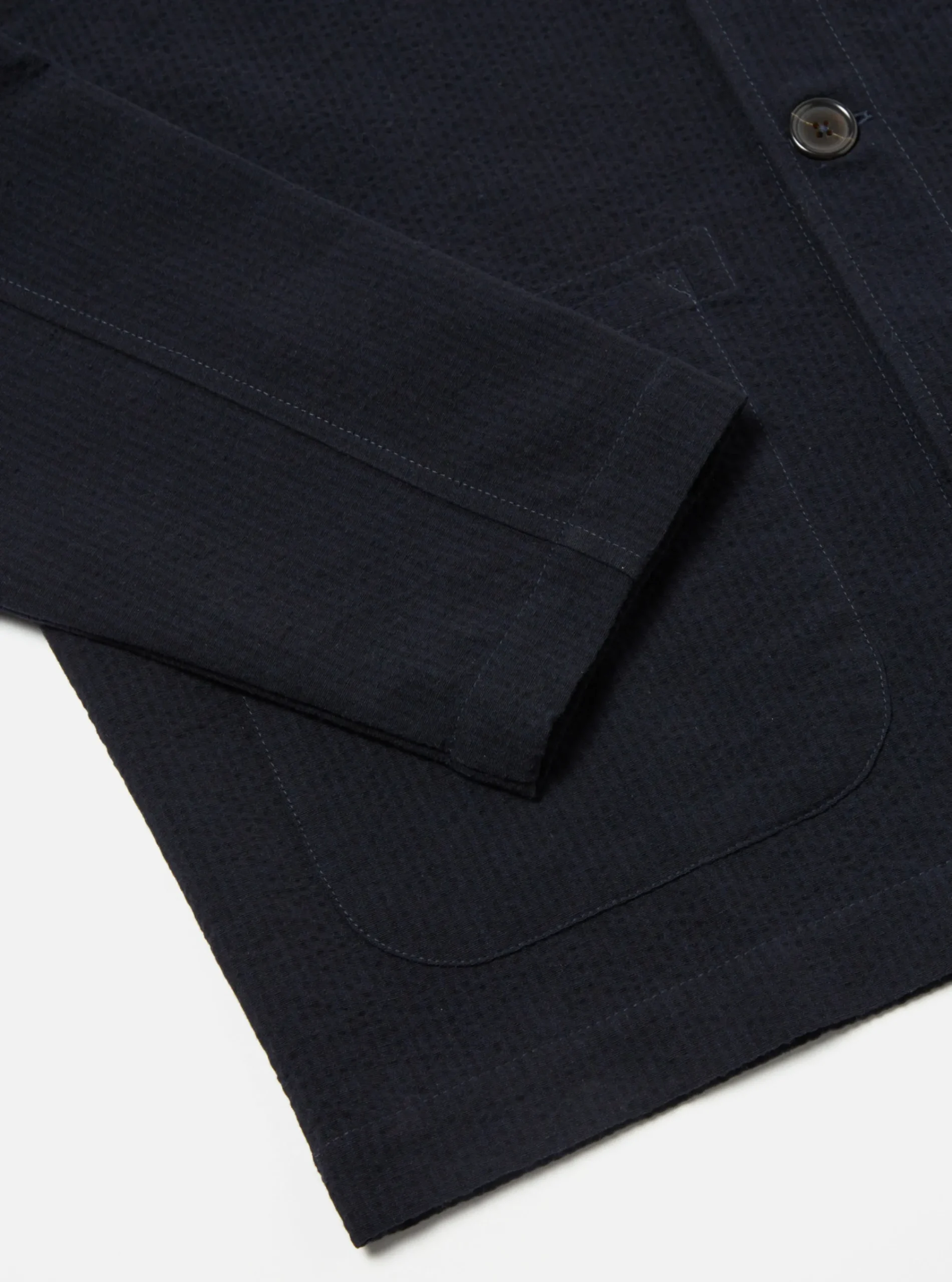 Cheap Field Jacket In Navy Wool/Cotton Seersucker Men Jackets.