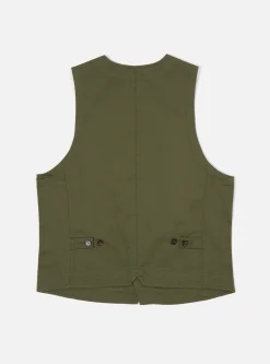 New Field Waistcoat In Light Olive Twill Men Suiting.
