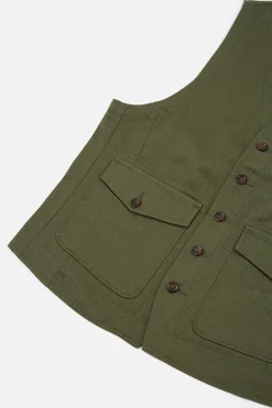 New Field Waistcoat In Light Olive Twill Men Suiting.