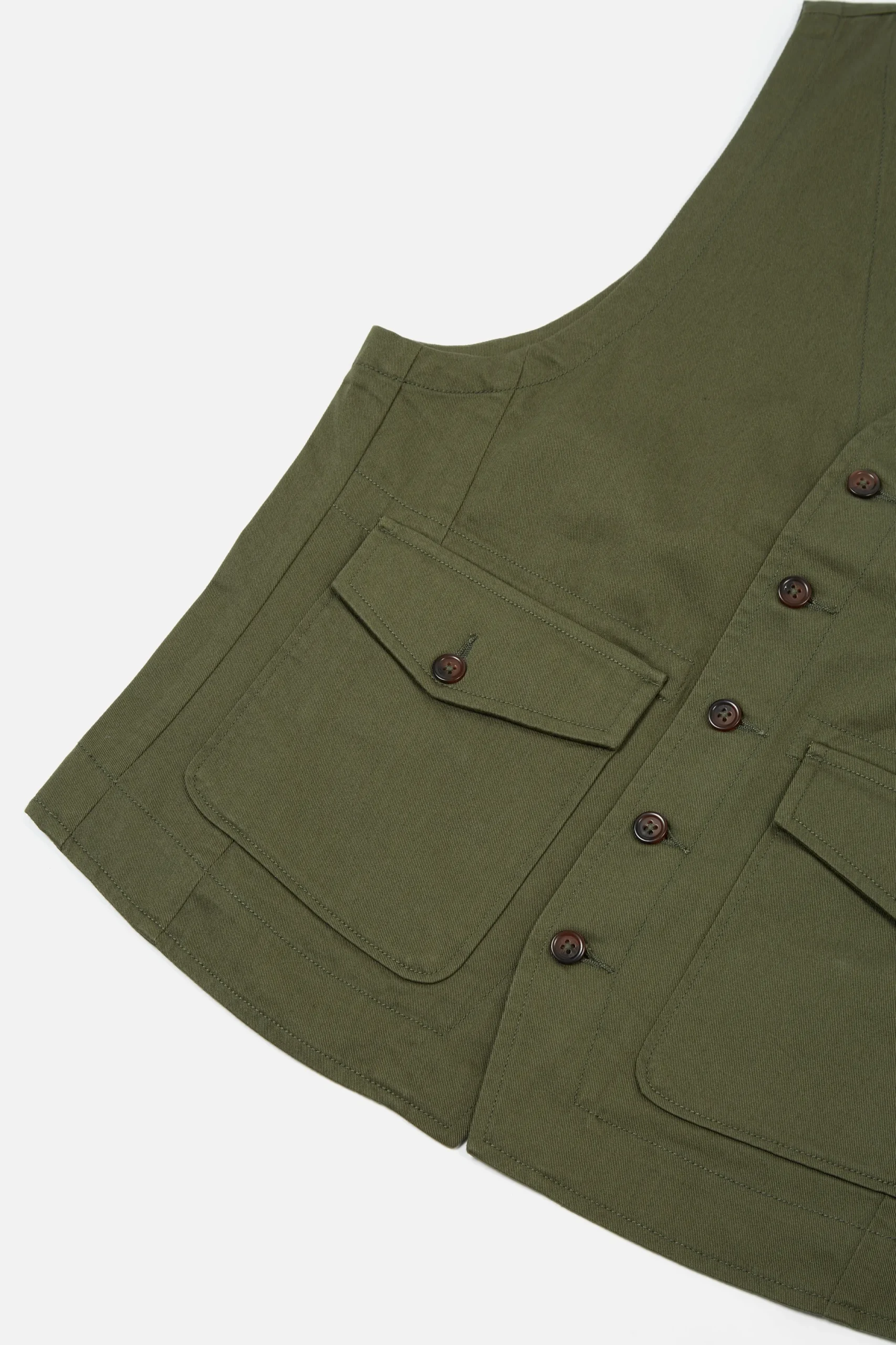 New Field Waistcoat In Light Olive Twill Men Suiting.