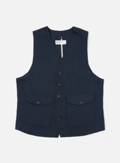 New Field Waistcoat In Navy Twill Men Suiting.