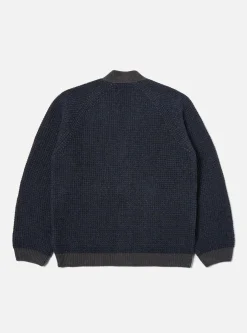 Clearance Jacquard Cardigan In Navy/Grey Italian Wool Men Knitwear.