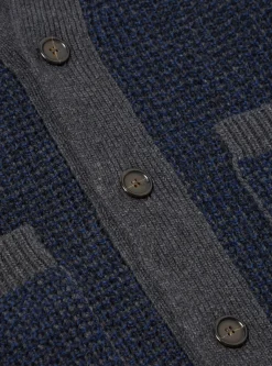 Clearance Jacquard Cardigan In Navy/Grey Italian Wool Men Knitwear.
