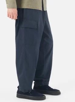 Hot Loose Cargo Pant In Navy Cotton/Nylon Serge Men Trousers.