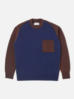 Best Loose Pocket Crew In Brown/Navy Scottish Knit Men Knitwear.